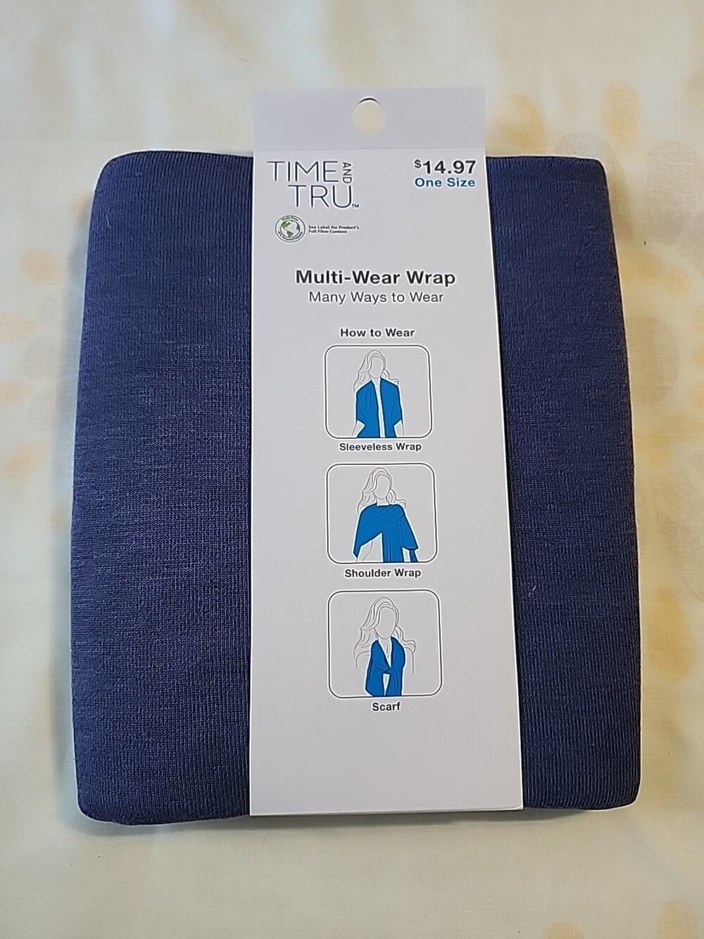 Time & Tru Multi-Wear Wrap Shaw Scarf One Size - Blue